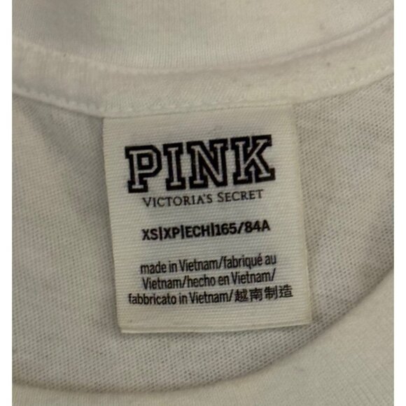 Victorias Secret Pink Silver Sequin Logo White Tank Top XS Glitter Sparkle - Picture 3 of 12